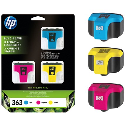HP 363 Ink Cartridges - Cyan, Magenta & Yellow (3 Cartridges) CB333EE