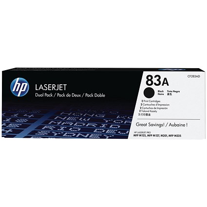 HP 83A Black Laser Toner Cartridge (2 Cartridges) CF283AD