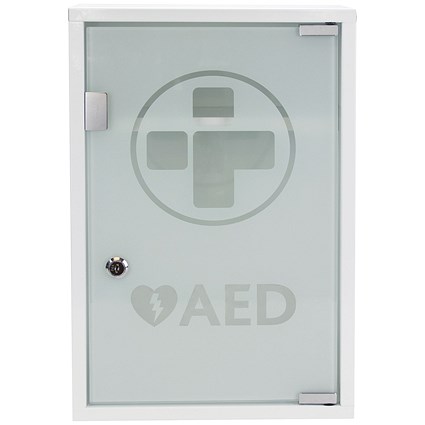 Mediana AED Metal Wall Cabinet, with Glass Door and Alarm, Lockable, Large
