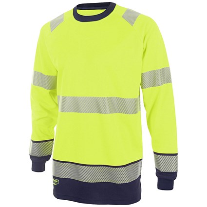 Beeswift High Visibility Two Tone Long Sleeve T-Shirt, Saturn Yellow & Navy Blue, Medium