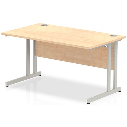 Impulse 1400mm Rectangular Desk, Silver Cantilever Leg, Maple