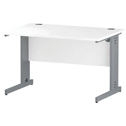 Impulse 1200mm Rectangular Desk, Silver Cable Managed Leg, White