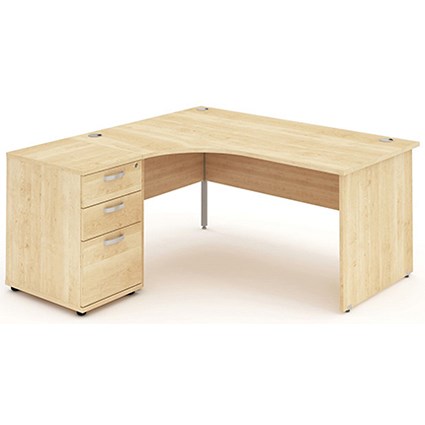 Impulse 1600mm Corner Desk with 600mm Desk High Pedestal, Left Hand, Panel End Leg, Maple