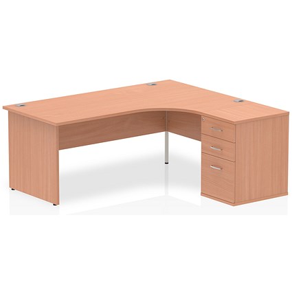 Impulse 1800mm Corner Desk with 600mm Desk High Pedestal, Right Hand, Panel End Leg, Beech