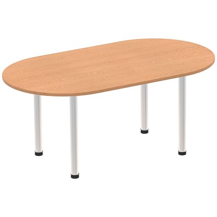 Impulse Boardroom Table, 1800mm, Oak, Silver Post Leg