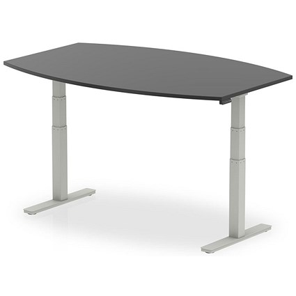 Dynamic High Gloss Writable Height Adjustable Boardroom Table, 1800mm, Black, Silver Leg