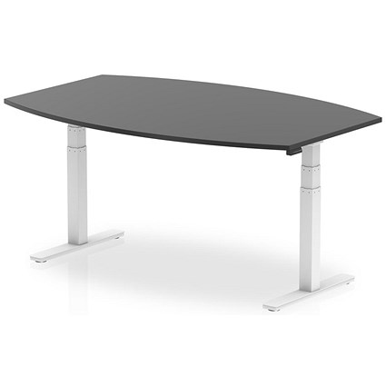 Dynamic High Gloss Writable Height Adjustable Boardroom Table, 1800mm, Black, White Leg