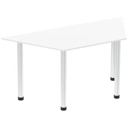 Impulse Trapezoidal Table, 1600mm, White, Chrome Post Leg