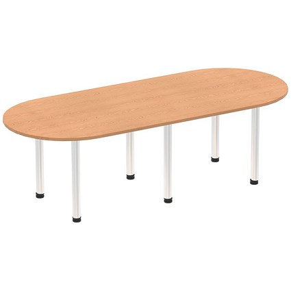 Impulse Boardroom Table, 2400mm, Oak, Brushed Aluminium Post Leg