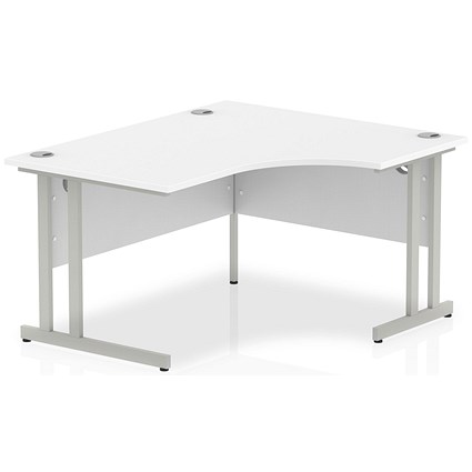 Impulse 1400mm Corner Desk, Right Hand, Silver Cantilever Leg, White