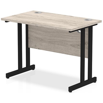 Impulse 1000mm Slim Rectangular Desk, Black Cantilever Leg, Grey Oak