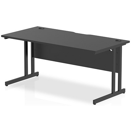 Impulse 1600mm Slim Rectangular Desk, Black Cantilever Leg, Black