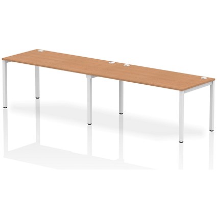 Impulse 2 Person Bench Desk, Side by Side, 2 x 1600mm (800mm Deep), White Frame, Oak