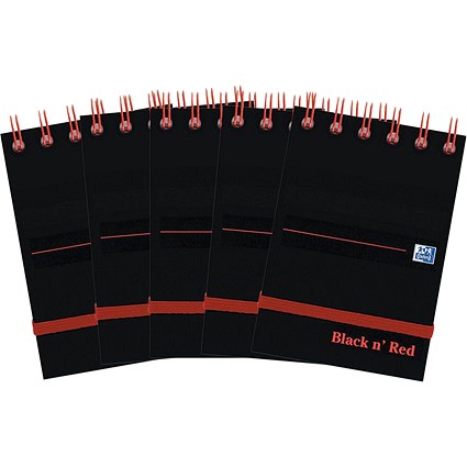 Black n' Red Wirebound Notebook, A7, Ruled, 140 Pages, Pack of 5