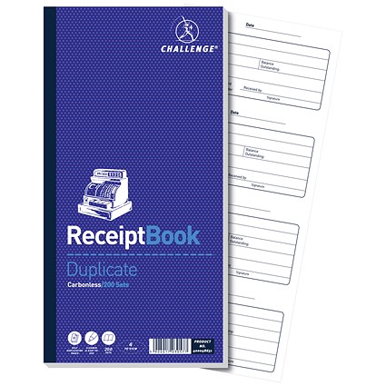 Challenge Carbon Receipt Book, 4 to View, 200 Receipts, 241x92mm, Pack of 10