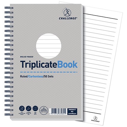 Challenge Wirebound Carbonless Triplicate Book, Ruled, 50 Sets, 210x130mm, Pack of 5