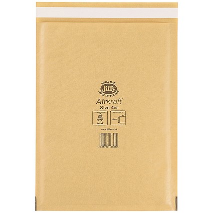 Jiffy Airkraft No.4 Bubble Bag Envelopes, 240x320mm, Gold, Pack of 50
