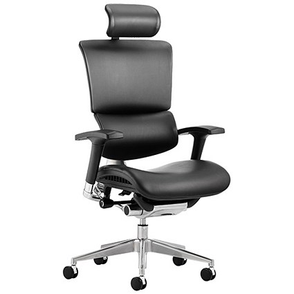 Ergo-Dynamic Leather Posture Chair with Headrest, Black Frame, Black