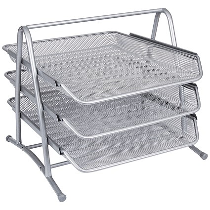Q-Connect 3-Tier Mesh Letter Tray, Silver