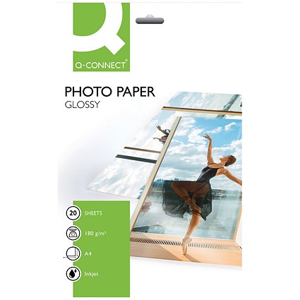 Q-Connect A4 Photo Paper, Glossy, 180gsm, Pack of 20
