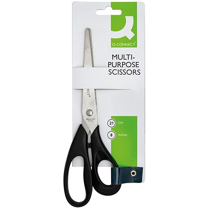 Q-Connect Ergonomic All Purpose Scissors, Stainless Steel, 210mm, Black
