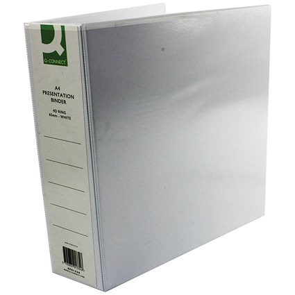 Q-Connect Presentation Ring Binder, A4, 4 D-Ring, 65mm Capacity, White, Pack of 6