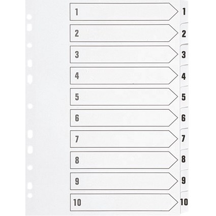 Q-Connect Reinforced Board Index Dividers, 1-10, Clear Tabs, A4, White