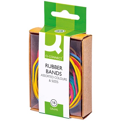 Q-Connect Rubber Bands Assorted Sizes Coloured 15g (Pack of 10)