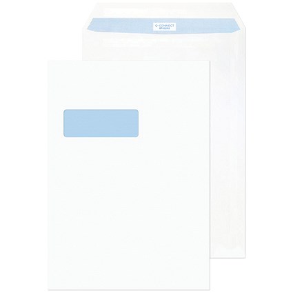 Q-Connect C4 Window Envelopes, Peel and Seal, 100gsm, White, Pack of 250