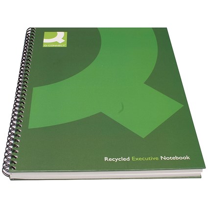 Q-Connect Wirebound Recycled Executive Notebook, A5, Ruled, 160 Pages, Green, Pack of 3