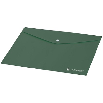 Q-Connect Recycled A4 Popper Wallets, Green, Pack of 12
