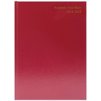 Q-Connect 2024-25 Academic Diary, Day Per Page, A5, Burgundy