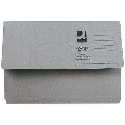 Q-Connect Document Wallets, 285gsm, Foolscap, Grey, Pack of 50