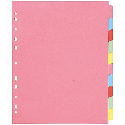 Q-Connect Subject Dividers, Extra Wide, 10-Part, Blank Multicolour Tabs, A4, Multicolour