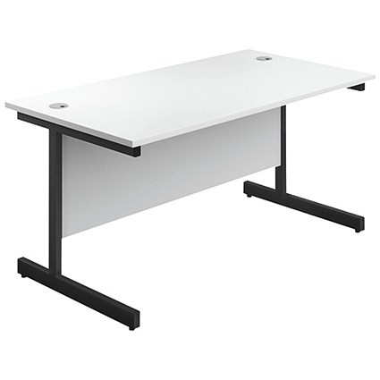Jemini 1200mm Rectangular Desk, Black Single Upright Cantilever Legs, White