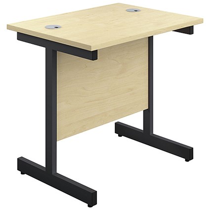 Jemini 800mm Slim Rectangular Desk, Black Single Upright Cantilever Legs, Maple