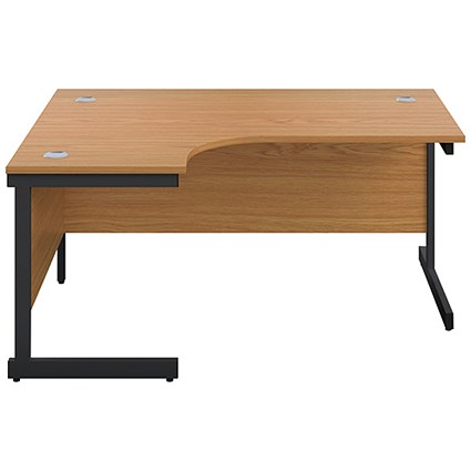 Jemini 1800mm Corner Desk, Left Hand, Black Single Upright Cantilever Legs, Oak
