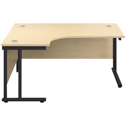 Jemini 1600mm Corner Desk, Left Hand, Black Double Upright Cantilever Legs, Maple