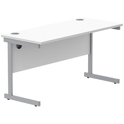 Polaris 1400mm Slim Rectangular Desk, Silver Cantilever Leg, White