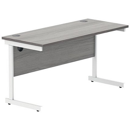 Polaris 1400mm Slim Rectangular Desk, White Cantilever Leg, Grey Oak