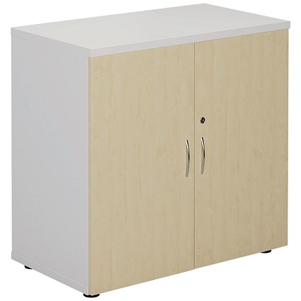 Jemini Two Tone Low Wooden Cupboard, 1 Shelf, 800mm High, White and Maple