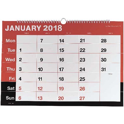 2018 Wirebound Monthly Calendar - A3