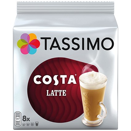 Tassimo Costa Latte Coffee Pods, 8 Capsules, Pack of 5