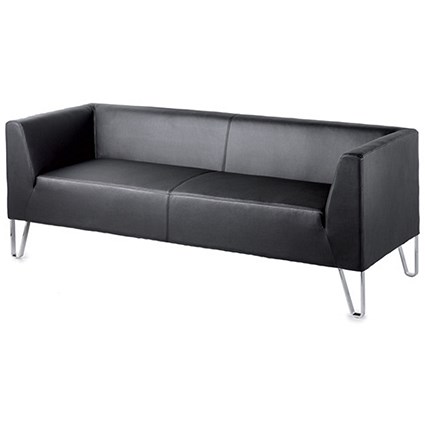 Linear Three Seat Leather Faux Sofa - Black