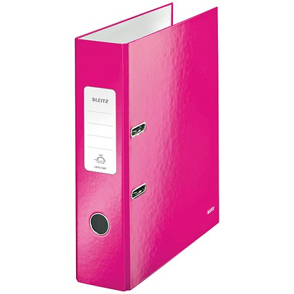 Leitz Wow A4 Lever Arch Files, 80mm Spine, Pink, Pack of 10