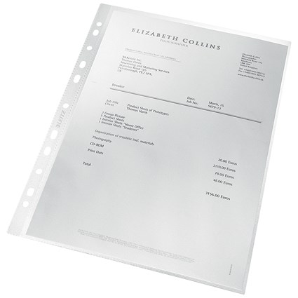 Leitz A4 Recycled Punched Pockets, 100 Micron, Top Opening, Pack of 25