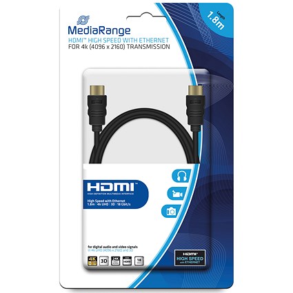 MediaRange HDMI Cable with Ethernet 18Gbit, 1.8m, Black