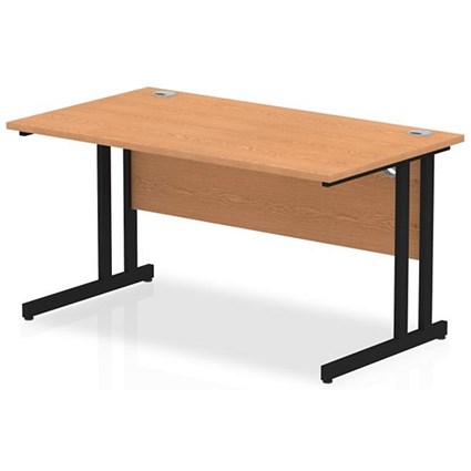 Impulse 1400mm Rectangular Desk, Black Cantilever Leg, Oak