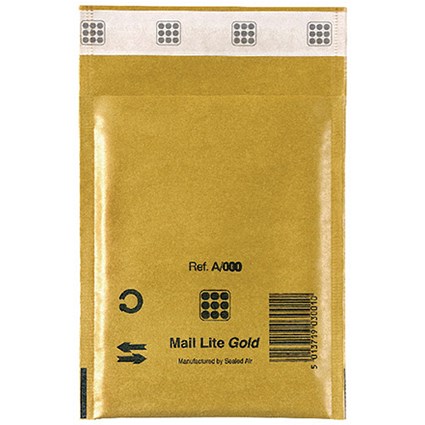 Mail Lite Bubble Lined Postal Bag / Gold / 110 x 160mm / Pack of 10