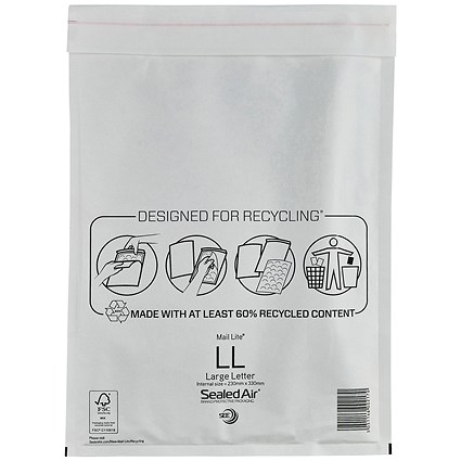 Mail Lite Bubble Lined Postal Bag, White, 230x330mm, Pack of 50